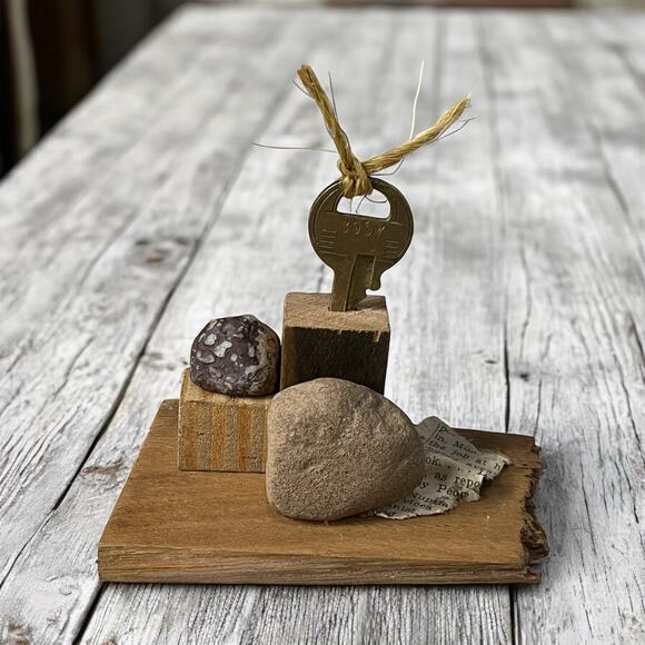 Original Minimalist Art Found Object Assemblage Sculpture 2x3.5x4 